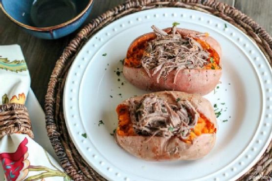 Slow-Cooked Shredded Beef Stuffed Sweet Potatoes - Whole30 & Paleo Approved